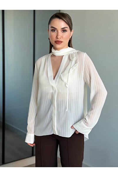 ROUPAS COLLECTİON Şifon Fular Detay Gömlek