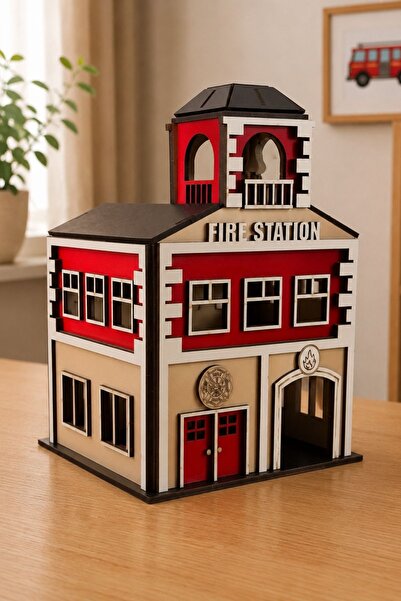 ALGWOOD Ahşap İtfaiye İstasyonu Maketi 54 Parça MDF Puzzle Model - 3D İtfaiye...