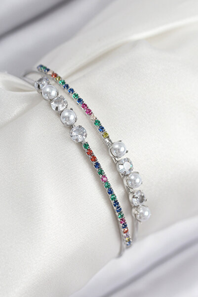 northcity n Stylish Brass Zircon Stone Pearl Model Silver Color Women's Brace...