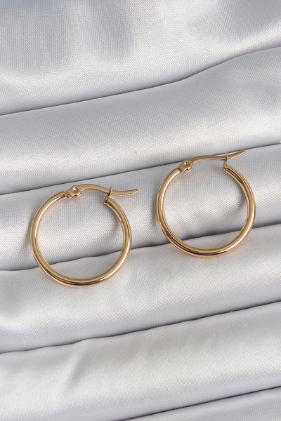 ETC 316 Steel Gold Color 22mm Women's Hoop Model Women's Earrings 5886 - Miyn...