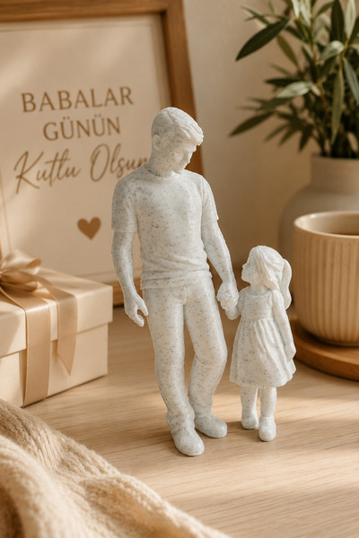 MYCRAFT3D Baba Kız El Ele Dekoratif Heykel Biblo, Babalar Günü İçin Anlamlı H...