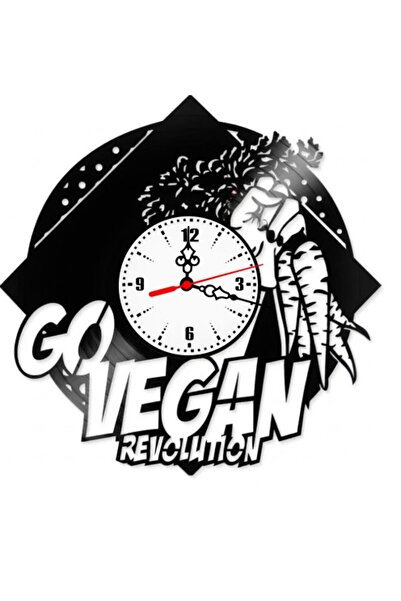 OEM Vinyl Record Wall Clock, Vegan Theme, Design with "GO VEGAN!" Message and...