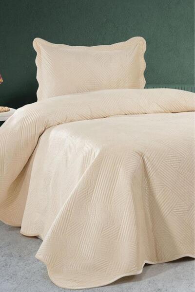 Çeyiz Diyarı Gona Luxury Velvet Single Bedspread Cream