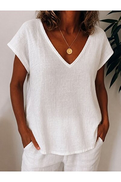 stelol Women's Short Sleeve V-Neck Blouse