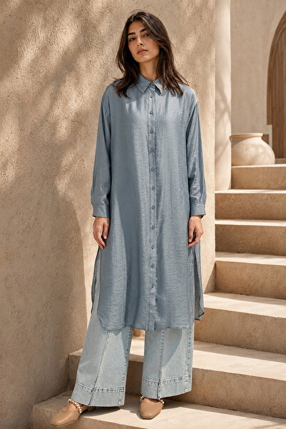 Ceremony Front Buttoned Long Tunic 158 Blue