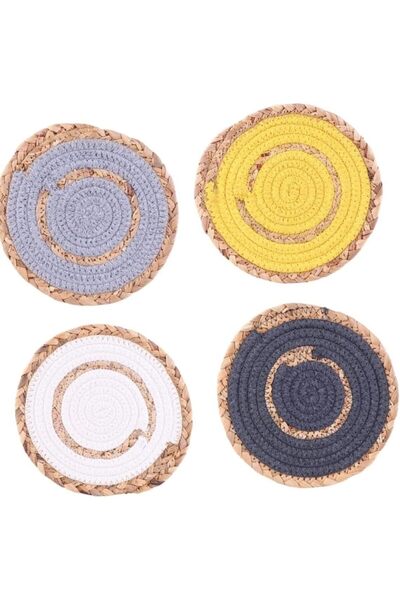 BPA Silk Route - Set of 4 Washable 7-Inch Round Braided Placemats - Heat Resi...