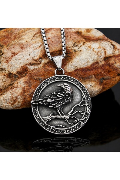 voyageaccessory Stainless Steel Double Sided Design Vegvisir Rune Viking Raven Pendant