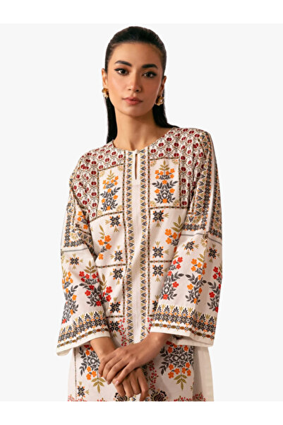 MYSMAR Beige Digital Printed Cambric 2-Piece Set - AFK2002 | Beige