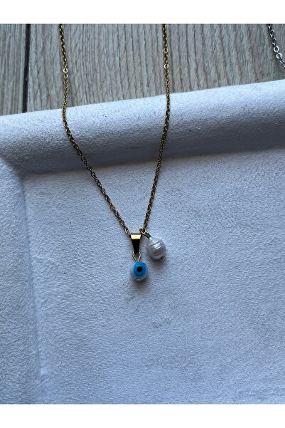 Pel Design Evil Eye Beaded Real Pearl Steel Necklace Handmade