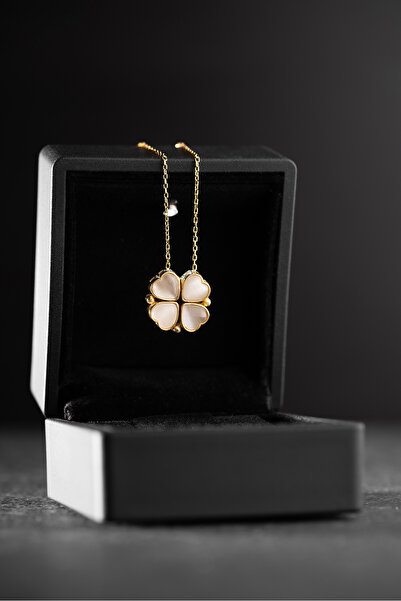 Silvano Jewelry 925 Ayar Gümüş Işıklı Kutuda Beyaz Sedefli Mıknatıslı Yonca K...