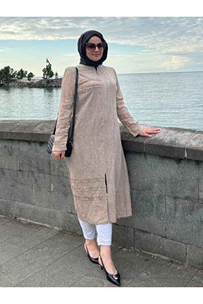 Esra Butik78 Modern Hakim Yaka Tesettür Kap – Çilek Kumaş Rahat Kesim
