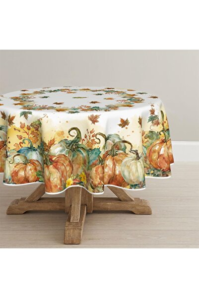 OEM Watercolor table runner with maple leaves and pumpkins, 140x110 cm