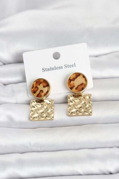 Inure Jewelry 316L Steel Gold Color Leopard Pattern Plate Model Women's Earrings