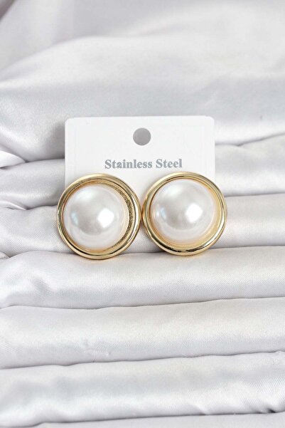 Inure Jewelry 316L Steel Gold Color Pearl Model Vintage Women's Earrings