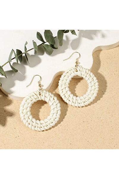 Cristina Serene Σκουλαρίκια Boho Ivory Rattan Hoop Earrings