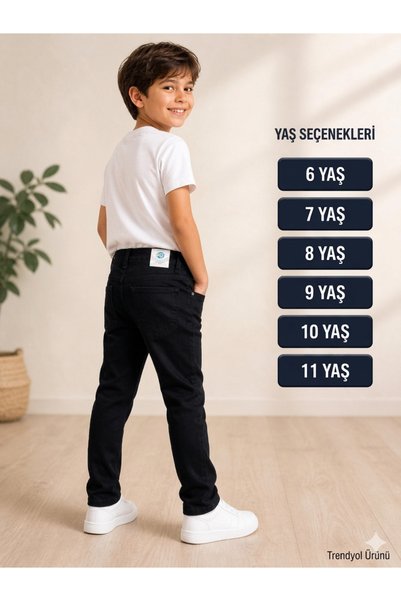 gülerçocuk طقم مكون من قطعتين للأولاد - تي شيرت قطني أبيض وبنطلون جينز أسود للأعمار من 5 إلى 12 سنة