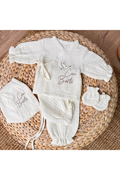 lambkin Embroidered Muslin Top and Bottom Set with Hat