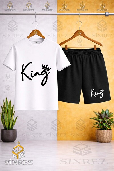 SİNREZ Crew Neck Kids' T-Shirt with King Handwritten g Tacli Black Print - Sh...