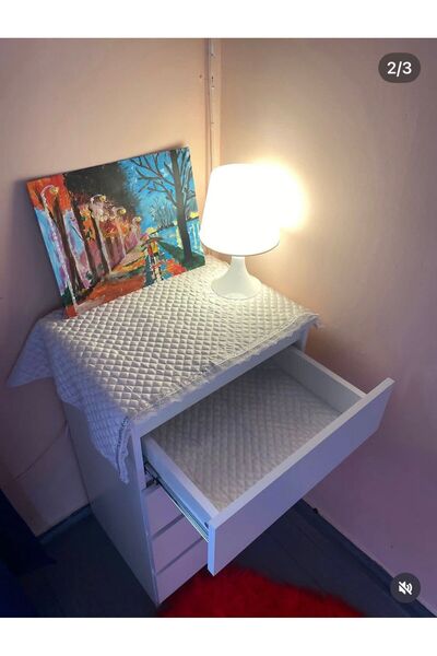 ALPER BAŞHELVACI Shelf Depth 30 cm X 5 Mt Luxury Satin Quilted Shelf Cover with Free Installation - Drawer Cover - Wardrobe Cover - White & Cream