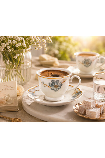 Dania Luxury Porcelain Turkish Coffee Cup Set 12 Pieces - 6 Cups & 6 Saucers ...