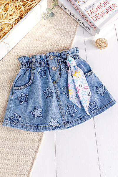 Babymod Yıldız İşlemeli Denim Kız Çocuk Kot etek