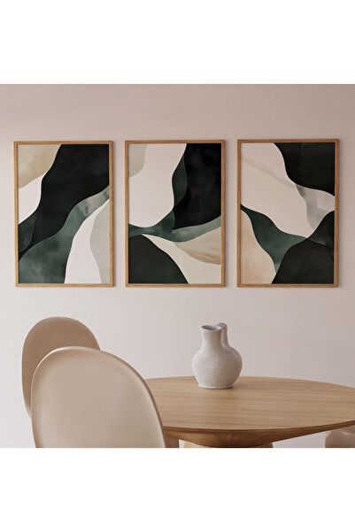 Tuba Decor Set de picturi pentru sufragerie cu rame din lemn, 3 piese, verde ...