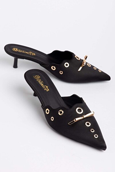 Dilimler Ayakkabı Women's Thin Heeled Slippers Black Closed Toe Pointed Metal...