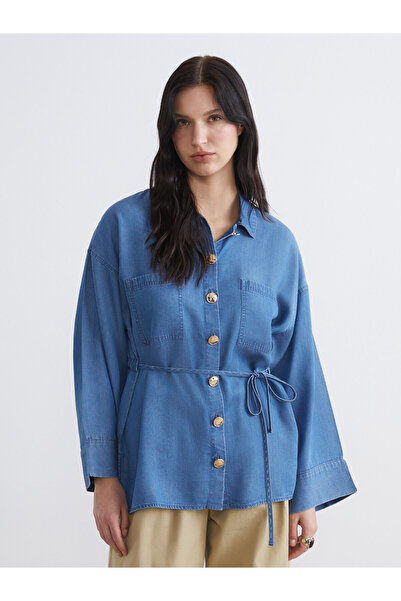 LC Waikiki Sash Oversize Women's Denim Shirt Tunic