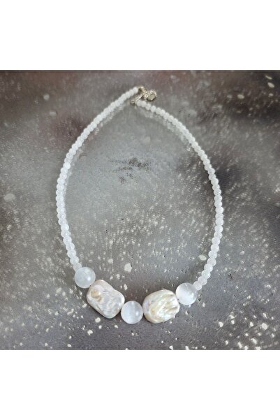 DRUZY White jade, selenite and pearl necklace, Purity#96