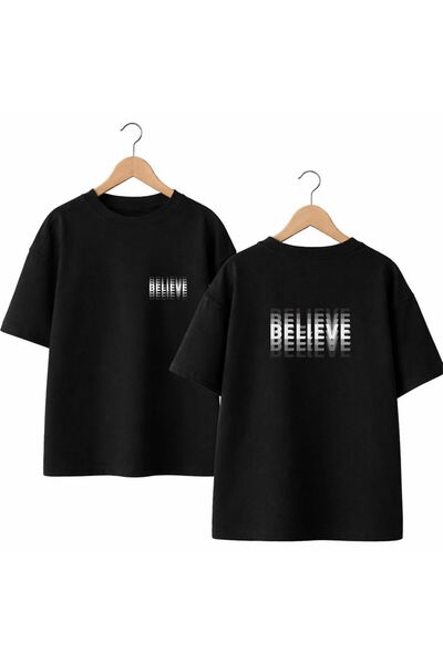 playwear تي شيرت بيليف بتصميم مطبوع على الظهر والصدر الأمامي، مصنوع من القطن ...