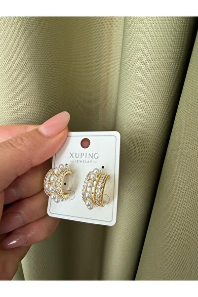 XUPING JEWELRY أقراط تيولا تاكي/ شوبينغ مرصعة باللؤلؤ والزركون