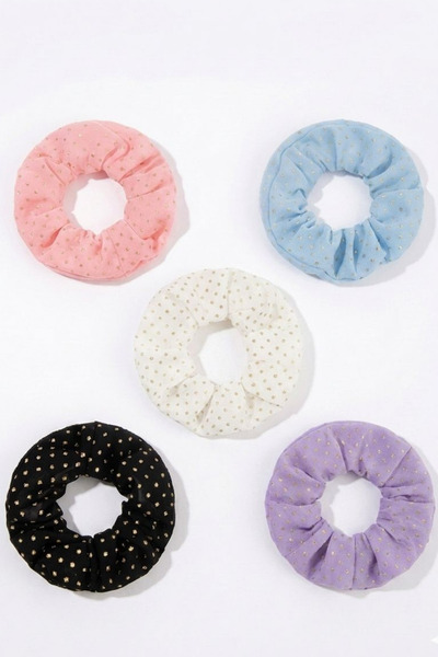 Jaida Moda Women's Set of 5 Polka Dot Patterned Elastic Hair Clips Stylish Sc...