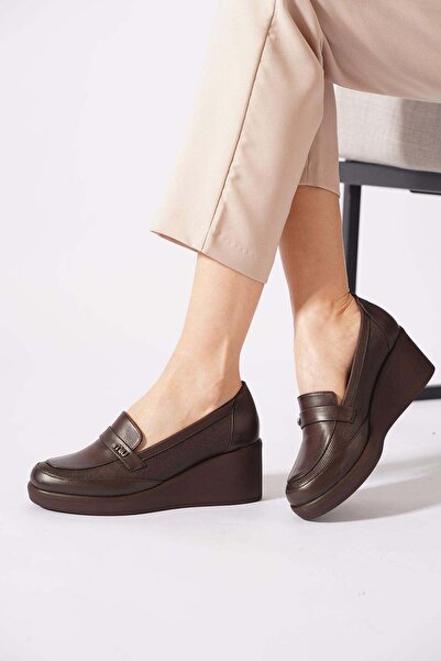 Moda Pie Talemes laser buckle wedge heel genuine leather women's shoes - coff...