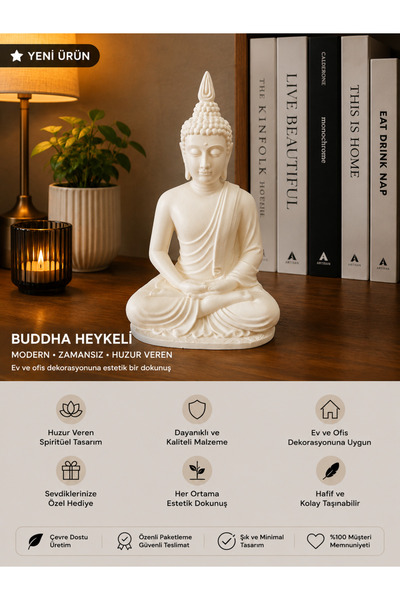 NO BRAND Meditasyon Buddha Heykeli – Dekoratif Zen Biblo