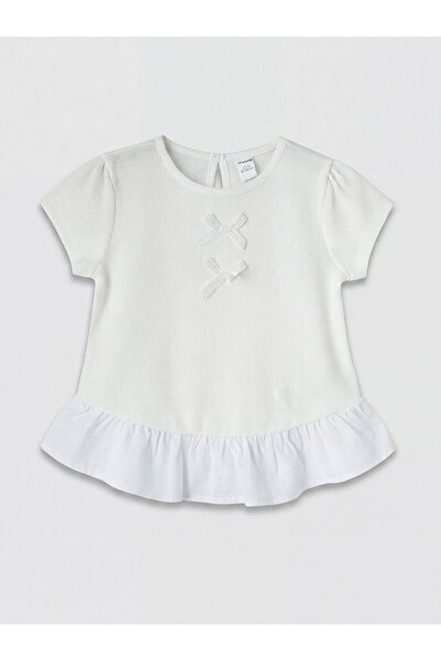 LC Waikiki New Season from Güli̇s Gi̇yi̇m White Girls' T-Shirt with Bow Detail