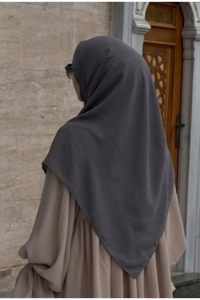 İpekdivan Medine İpeği Büyük Boy Eşarp Gri Tesettür Başörtüsü Şal 110x110 cm