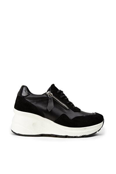 Deery Women's Genuine Suede Black Wedge Heel Sneaker