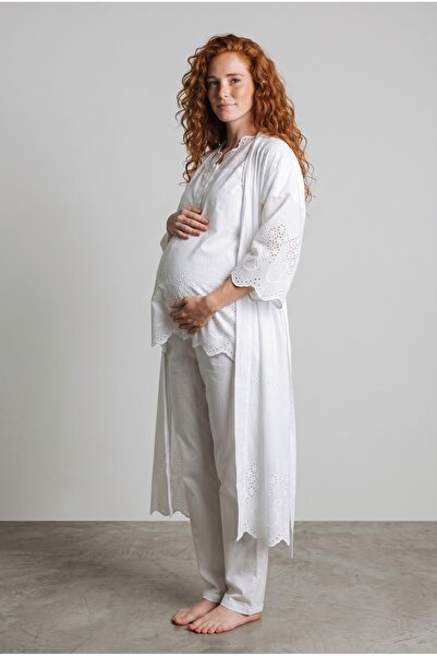 Effortt 3-Piece Woven Pajama Set for Maternity and Pregnancy