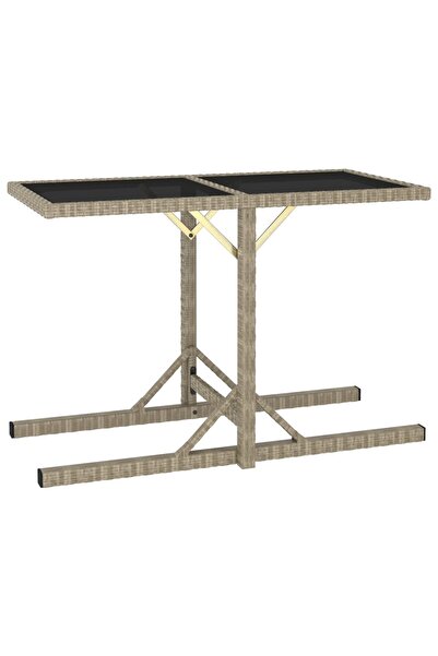vidaxl Garden table, beige, 110 x 53 x 72 cm, glass and polyrattan