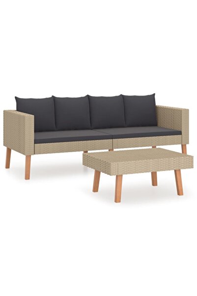 vidaxl Garden furniture set with cushions, 2 pieces, beige, polyrattan
