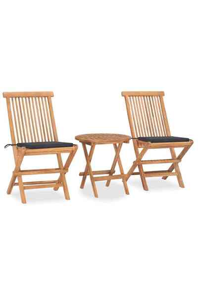 vidaxl Set mobilier exterior pliabil cu perne, 3 piese, lemn masiv tec