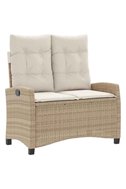 vidaxl Folding garden bench with cushions, beige, polyrattan
