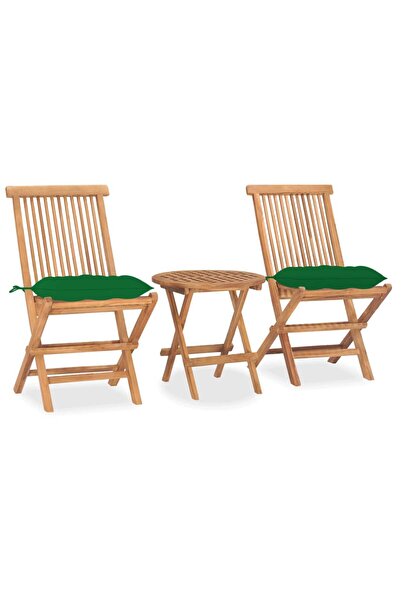 vidaxl Set mobilier pliabil exterior cu pernă, 3 piese, lemn masiv tec