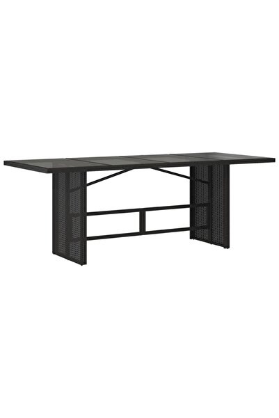 vidaxl Garden table with glass top, black, 190x80x75 cm, polyrattan