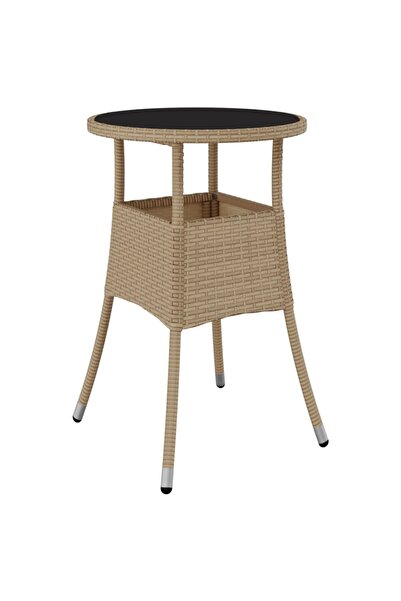 vidaxl Garden table, beige, Ø60x75 cm, tempered glass/polyrattan