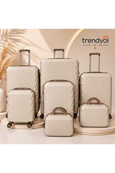 AMENAT 7-Piece Beige Travel Luggage Set for the Bride, Durable Material, Inte...