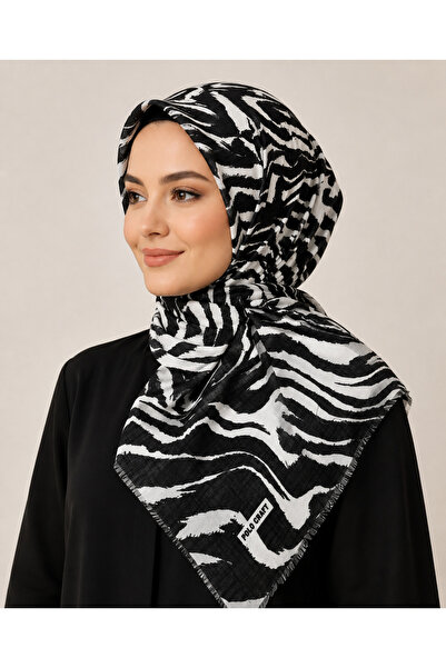 Butik Siyah Beyaz Kaliteli Yüzde 95 Pamuk Eşarp Yazma