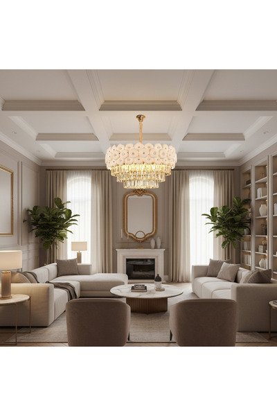 Alessandro DESIGN Candelabru Cristal PETAL Magno 13xE14, D60 cm, Auriu, Inalt...
