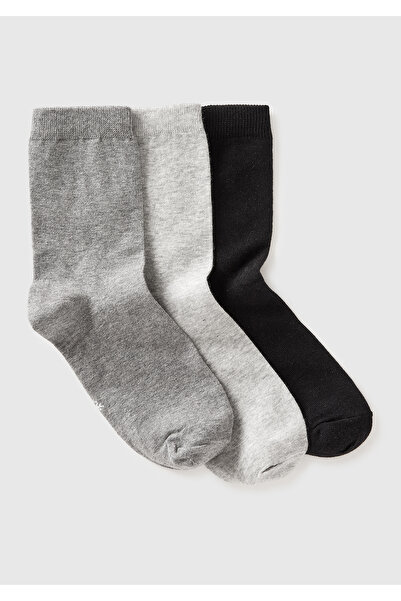 United Colors of Benetton Unisex grey mix cotton blend triple socks set