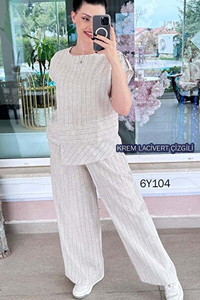 İnce Topuk Striped Linen Set 6Y104